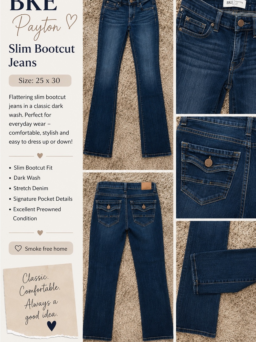 BKE Payton Slim Bootcut Jeans - Dark Blue Wash